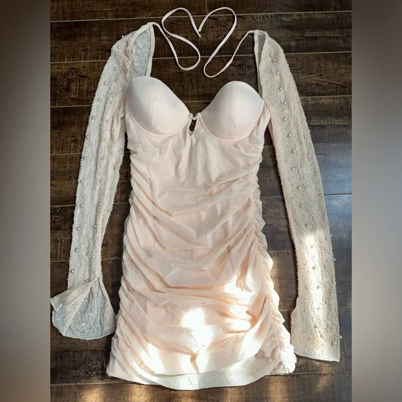 chinese dress ladies Chelsea Embellished Wrap Over A-Line Mini Dress in Ivory main image 1